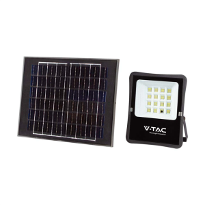 20W Naświetlacz LED solarny / Panel z przewodem / Pilot / Barwa:6400K / Obudowa: Czarna