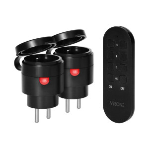 Zestaw bezprzewodowych gniazd MINI, sterowanych pilotem 2+1, 2300W, IP44