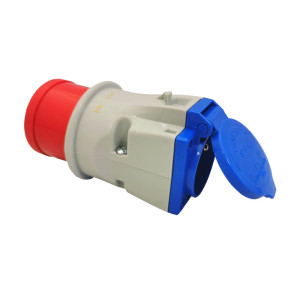 Adapter przejściówka wtyczka 16A 5P + gniazdo 230V 2P+Z IP44; 605 TAREL