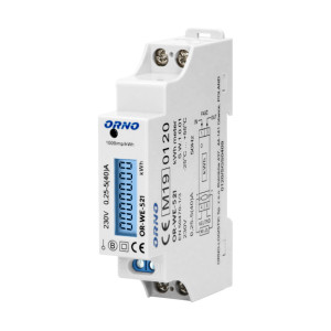 Licznik energii elektrycznej 1-fazowy 40A, MID, wyjście impulsowe, podświetlenie, 1 moduł, DIN TH-35mm