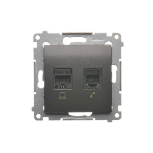 SIMON54 Gniazdo komputerowe RJ45 kategoria 5e + telefoniczne RJ12 (moduł); antracyt
