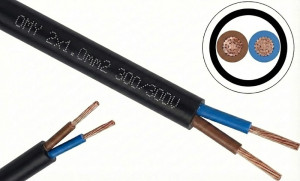 Przewód OMY 2x1,0 mieszkaniowy okrągły H03VV-F 300/300V czarny, krążek100m; ELEKTROKABEL