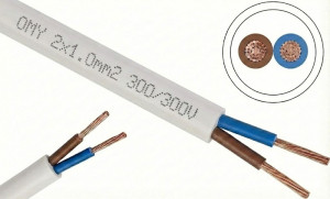 Przewód OMY 2x1,0 mieszkaniowy okrągły H03VV-F 300/300V biały; ELEKTROKABEL