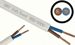 Przewód OMY 2x0,5 mieszkaniowy okrągły H03VV-F 300/300V biały; ELEKTROKABEL