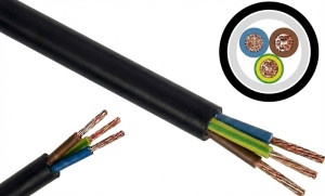 Przewód OMY 3x1,5 żo mieszkaniowy okrągły H03VV-F 300/300V czarny, krążek100m; ELEKTROKABEL