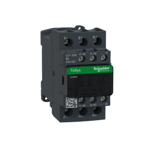 Stycznik mocy TeSys D 3P 32A 15kW AC-3 400V, cewka 24VDC niskie pobór mocy, styki pomocnicze 1NO 1NC (1Z 1R), zaciski śrubowe; LC1D32BL, SCHNEIDER ELECTRIC