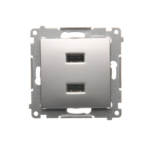 SIMON54 Ładowarka 2 x USB (moduł), 2.1 A, 5V DC, 230V; srebrny mat