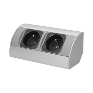 Gniazdo meblowe bez wyłącznika, 2x230V, srebrne