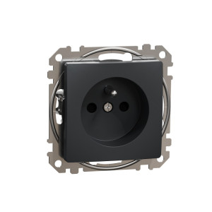 Sedna Design & Elements Gniazdo pojedyńcze z uziemieniem 16A 2P+PE z przesłonami torów prądowych, czarny antracyt; SDD114011, SCHNEIDER ELECTRIC