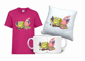 Zestaw Fana SPONGEBOB Koszulka Poduszka Kubek SB1