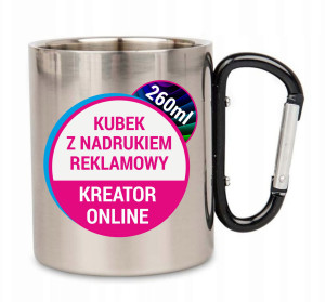 Kubek metalowy z uchem karabińczyk kolor 260ml + nadruk