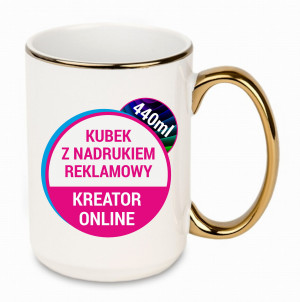 Kubek biały DUŻY 440ml złoty rant i ucho + Twój nadruk