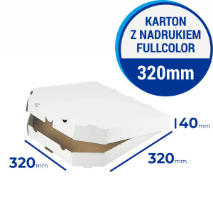 Karton na pizzę 32 cm ŚCIĘTY BIAŁY z nadrukiem fullcolor