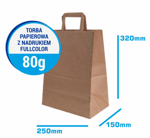 Torba papierowa 32x25x15cm 80g SZARA z nadrukiem fullcolor reklama-catering