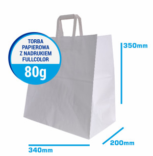 Torba papierowa 35x34x20cm 80g BIAŁA z nadrukiem fullcolor reklama-catering