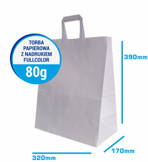 Torba papierowa 39x32x17cm 80g BIAŁA z nadrukiem fullcolor reklama-catering