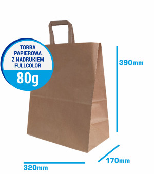 Torba papierowa 39x32x17cm 80g SZARA z nadrukiem fullcolor reklama-catering