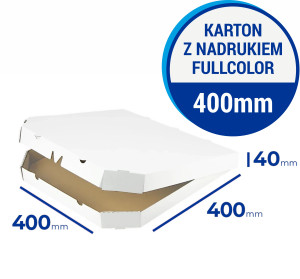 Karton na pizzę 40 cm ŚCIĘTY BIAŁY z nadrukiem fullcolor