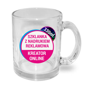Kubek Szklany, szklanka 330 ml z nadrukiem FULLCOLOR bez białego