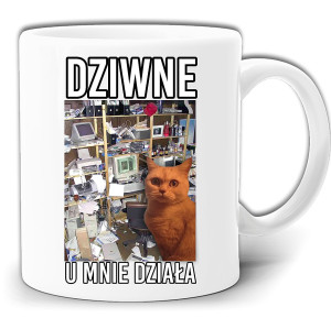 KUBEK ADMINISTRATORA, INFORMATYKA, PROGRAMISTY - DZIWNE U MNIE DZIAŁA KOT MEM KUBEK + PUDEŁKO GW157
