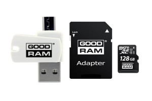 Karta pamięci z adapterem i czytnikiem kart GoodRam All in one M1A4-1280R12 (128GB; Class 10; Adapter, Czytnik kart MicroSDHC, Karta pamięci)