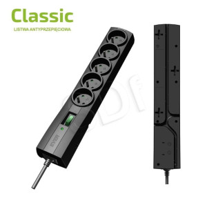 Listwa antyprzepięciowa Ever Classic 3,0m (5 x UTE; 10 A; kolor czarny) (T/LZ09-CLA030/0000)