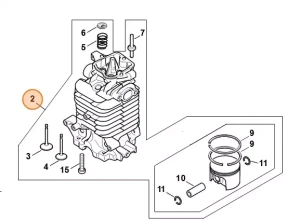 Cylinder z tłokiem Ø 50 mm dmuchawy plecakowej STIHL BR 800
