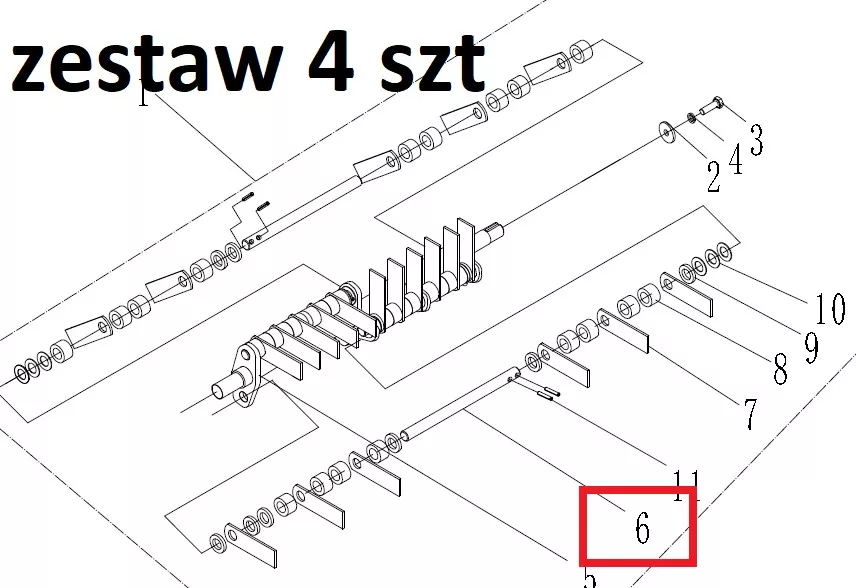 Weibang komplet 4 szt wałków noży do wertykulatora WB384RB szerokość robocza 38 cm