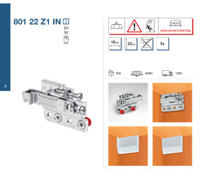CAMAR 801 lewa zawieszka do szafek górnych ocynk 801 22 Z1 IN
