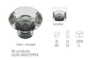 Uchwyt meblowy GL02-40GF1MS4 efekt chrom błyszczącego / szkło