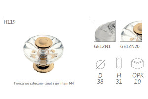 Gałka meblowa SIRO H119-38GE1ZN20 złoty