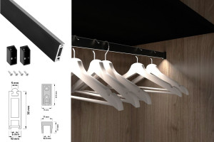 Oświetlenie meblowe RELING SLIM 60-69cm profil led do szaf CZARNY 12VDC/ok8W barwa biała neutralna z uchwytami. Design Light REL-S-...-40-CZ-OP-01U