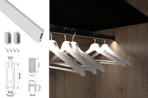 Oświetlenie meblowe RELING SLIM 100-109cm profil led do szaf ALUMINIUM 12VDC/ok12W barwa biała neutralna z uchwytami. Design Light REL-S-...-40-AL-OP-01U