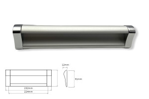 Uchwyt meblowy nawierzchniowy MR100-0224-02 kolor aluminium + chrom, rozstaw otworów 224mm, długość 232mm