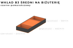 Wkład garderobiany B3 średni na biżuterię (200x460x58) skóra/aksamit czarny/pomarańczowy REJS TE36.9004.46.BN4