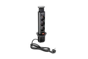 GTV Przedłużacz wpuszczany 60mm 3x gniazdo z uziemieniem czarny