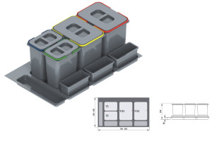 REJS WE14.1826.05.049 Pojemnik na odpady PRAKTIKO 90 poczwórny (2x15l+2x7l) tworzywo sztuczne