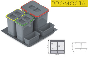 REJS WE14.1828.05.049 Pojemnik na odpady PRAKTIKO 60 potrójny (1x20l + 2x9l) tworzywo sztuczne wysokość 40cm