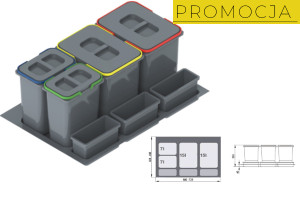REJS WE14.1824.05.049 Pojemnik na odpady PRAKTIKO 80 poczwórny (2x15l+2x7l) tworzywo sztuczne