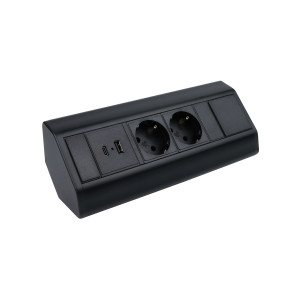 Gniazdko biurowe kolor czarny CORNER BOX Z PRZEWODEM 1,8M 2 x 230V SCHUCO, 1 x USB A, 1 x USB C . Design Light CORNERBOX-CZ-2DE-UAC-01