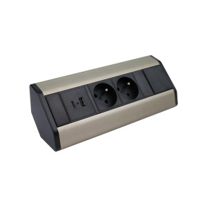 Gniazdko biurowe kolor stal drapana CORNER BOX Z PRZEWODEM 1,8M 2 x 230V, 1 x USB A, 1 x USB C . Design Light CORNERBOX-SD-2FR-UAC-01