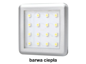 Oświetlenie meblowe LED SQUARE 2 kwadratowa oprawa ALU 1,5W, barwa CIEPŁA, 12VDC 16pkt z 2m przew. mini amp. Design Light SQUARE2-AL-30K-01W
