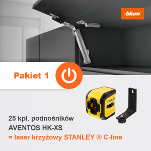 BLUM PROMOCJA AVENTOS HK-XS 15x 20K1501T + 10x 20K1301T Tip-On + laser krzyżowy Stanley® C-line - czerwony za 1 zł netto