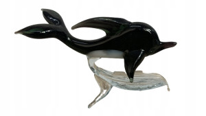 Szklana FIGURKA rzeźba CZARNY DELFIN