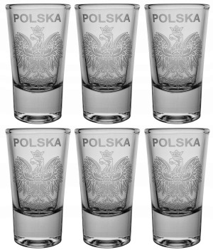 Kieliszki shot 25 ml do wódki POLSKA GODŁO 6 sztuk