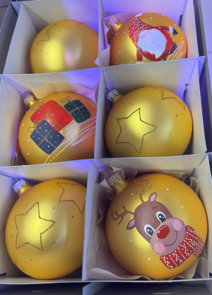 Bombki szklane malowane 10 cm 6 szt - różne wzory!