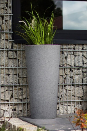 Donica tarasowa nowoczesna wysoka 80 cm efekt kamienia | Habana z półką | Monumo