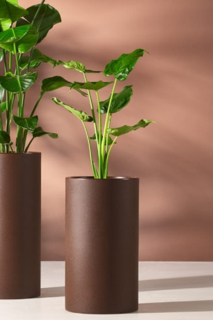 Donica okrągła ogrodowa wysoka walec 65 cm efekt corten | Alto z półką | Monumo
