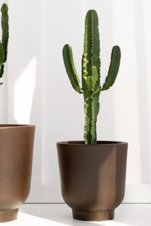 Donica do salonu okrągła 36 cm efekt corten | Stevio z półką | Monumo