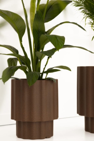 Donica ryflowana ogrodowa 45 cm efekt corten | Ribbo z półką | Monumo